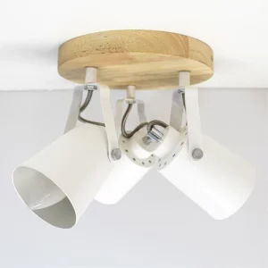 Cristalrecord Plafonnier Nordique En Bois Et 3 Spots Orientables En Métal Blanc 16