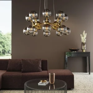 Kare Design Suspension 18 Abat-jours En Verre Et Acier Doré 9