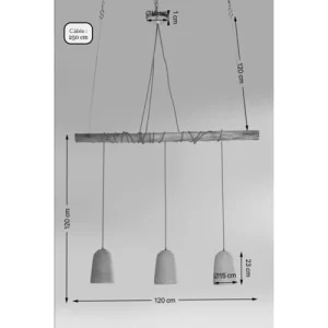 Kare Design Suspension 3 Abat-jours En Béton Et Eucalyptus 14