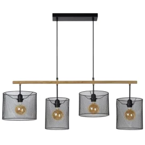 Lucide Suspension 4 Lumières En Bois Et Métal L107cm 16