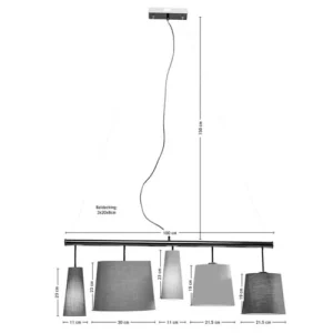 Kare Design Suspension 5 Abat-jours En Tissu Noir, Gris Et Blanc 15