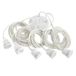 Hoopzi Suspension 5 Fils électriques En Tissu Blanc 3,5m Douille Blanche 18