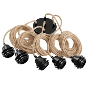 Hoopzi Suspension 5 Fils électriques En Tissu Blanc 3,5m Douille Blanche 16