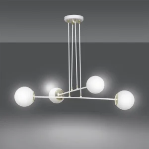 Wonderlamp Suspension élégante 4 Lumières Nordique Blanc Avec Détails Dorés 10