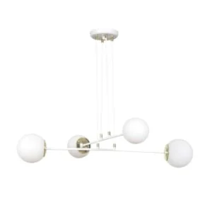 Wonderlamp Suspension élégante 4 Lumières Nordique Blanc Avec Détails Dorés 18