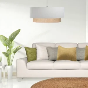 Kauze Luminaires Suspension En Lin Blanc Et Raphia Ø 45cm 6