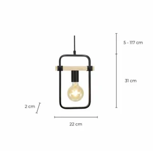 C-Création Suspension En Métal Noir Et Bois Naturel 15