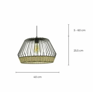 C-Création Suspension En Métal Noir Et Rotin Tressé Naturel 15